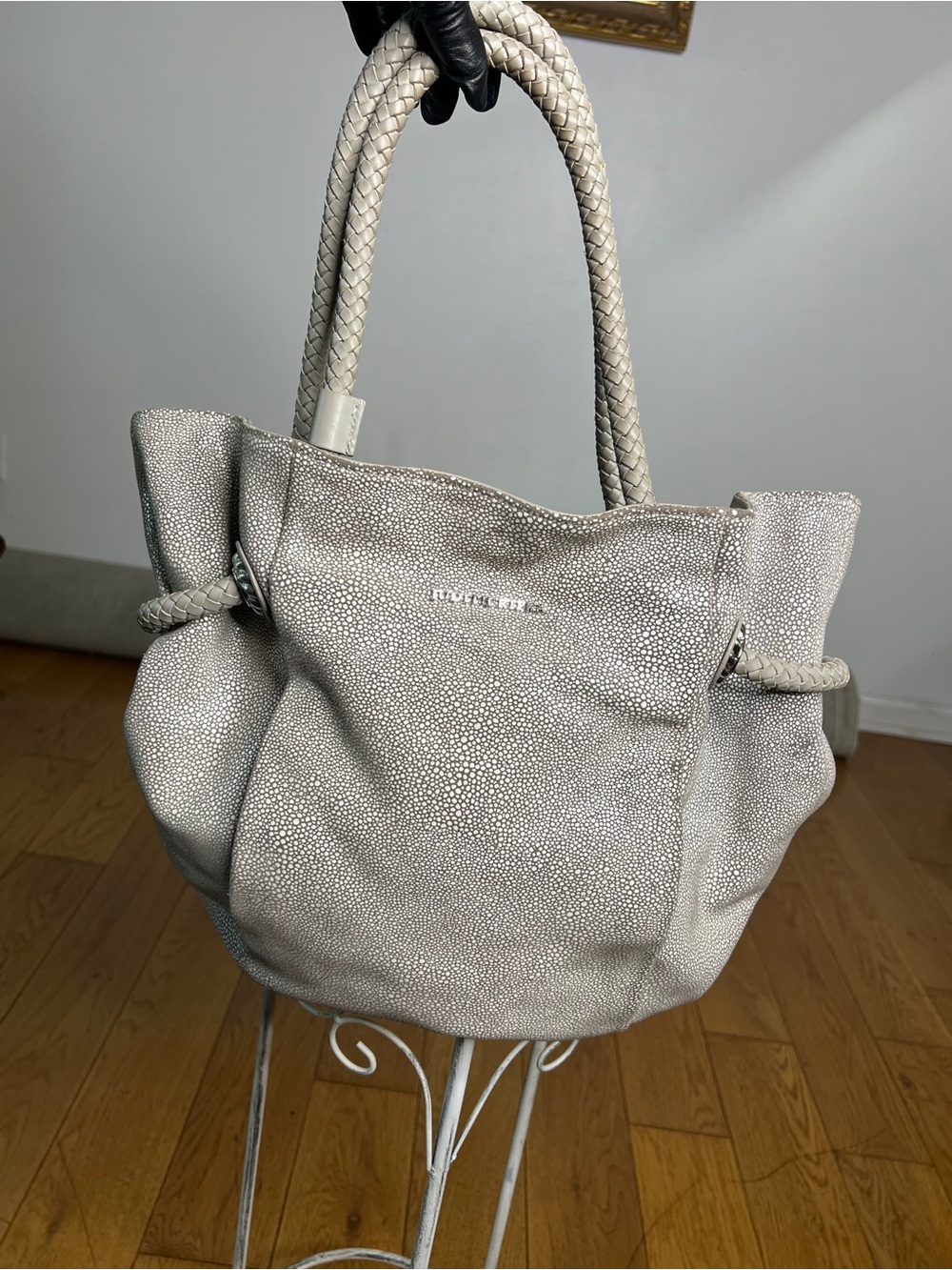 Judith Ripka Ivory leather bag with Braided Handles